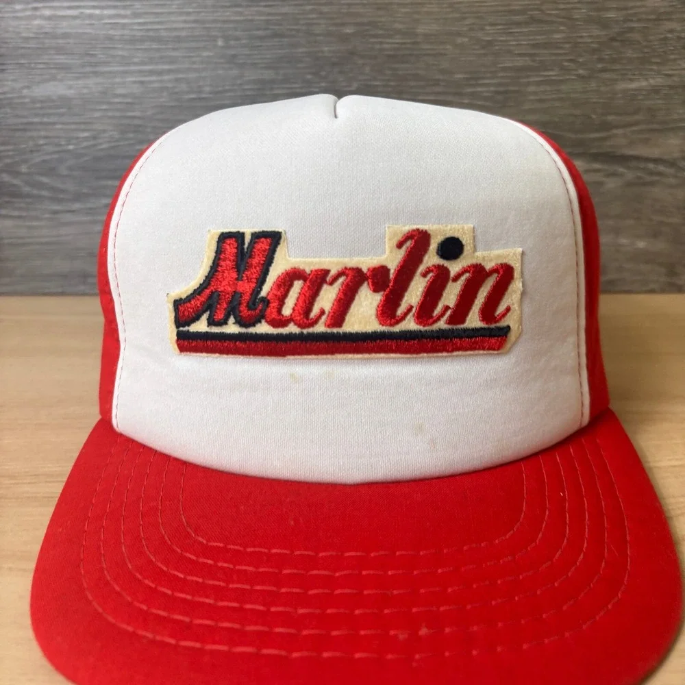 Vintage Marlin Hat Cap Snapback Red Trucker‎ All Foam Adjustable